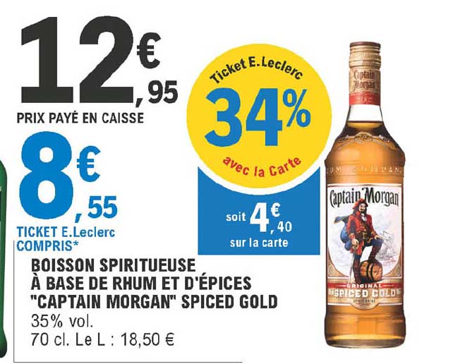 boisson spiritueuse à base de rhum et d'épices "captain morgan" spiced gold