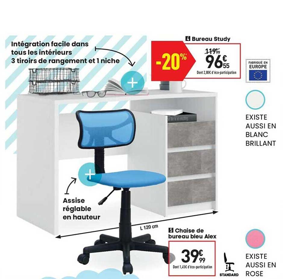 bureau study chaise de bureau bleu alex