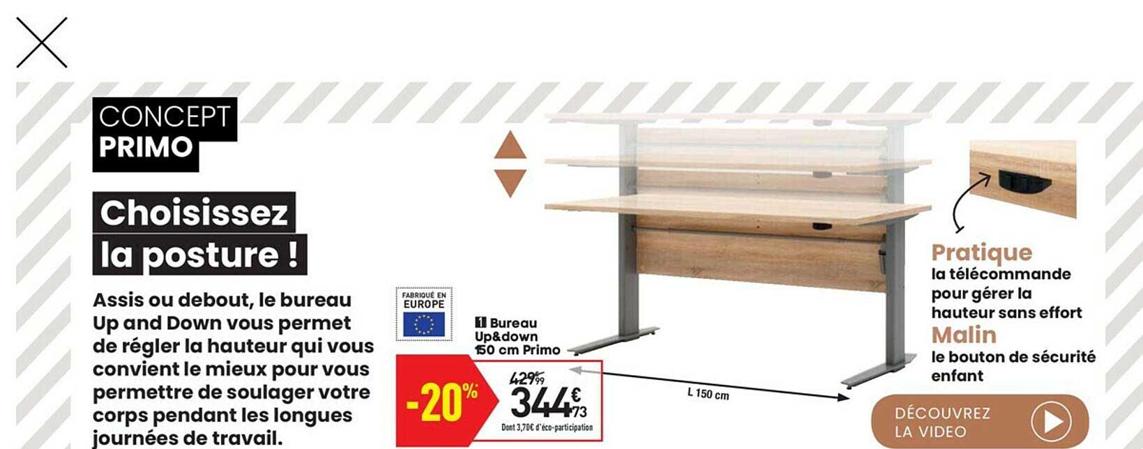 bureau up&down 150 cm primo