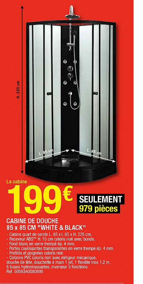 Cabine De Douche 85 X 85 Cm "white & Black"