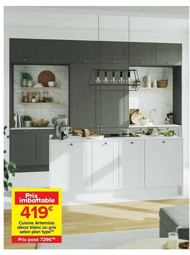 cuisine artemisia décor blanc ou gris selon plan type
