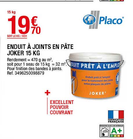 enduit à joints en pâte joker 15 kg placo