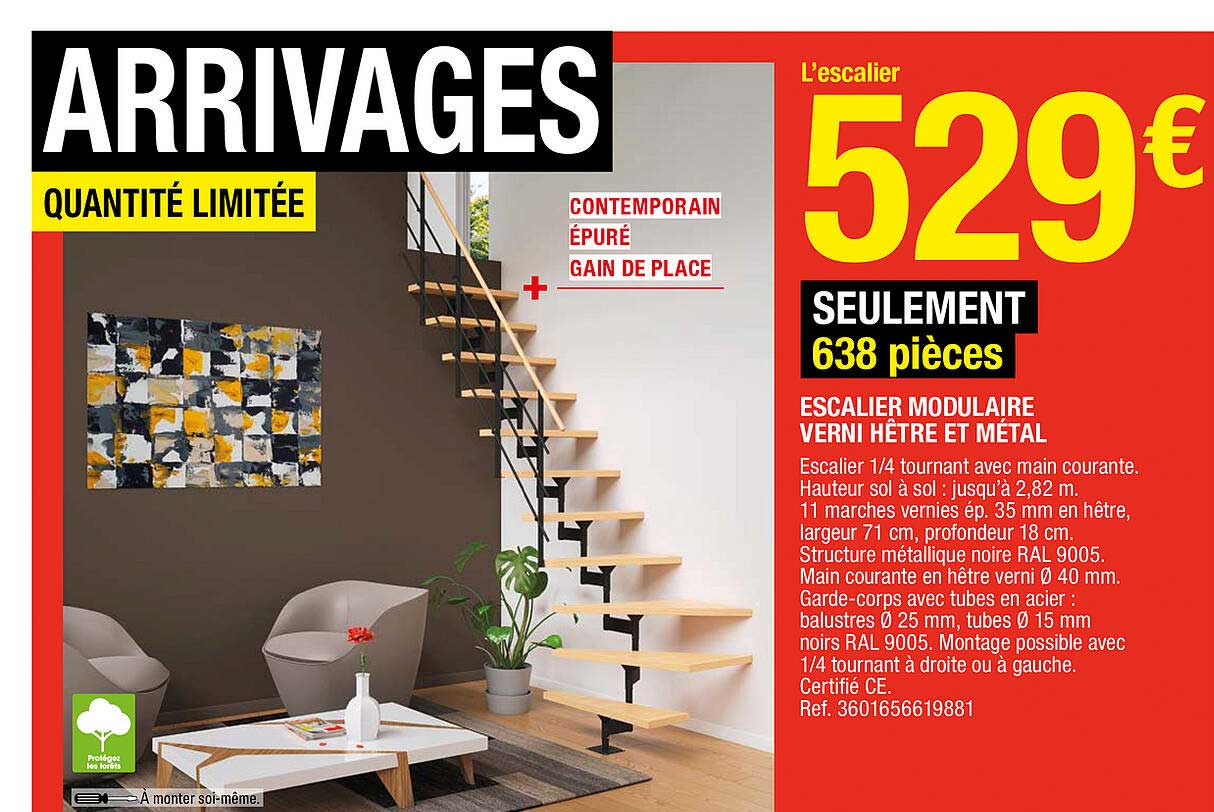 escalier modulaire verni hêtre et métal