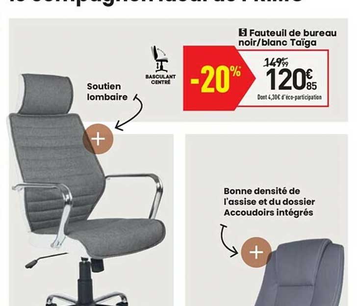 fauteuil  de bureau noir blanc taïga