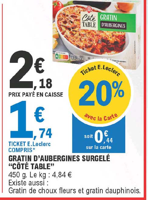 gratin d'aubergines surgelé "côté table"