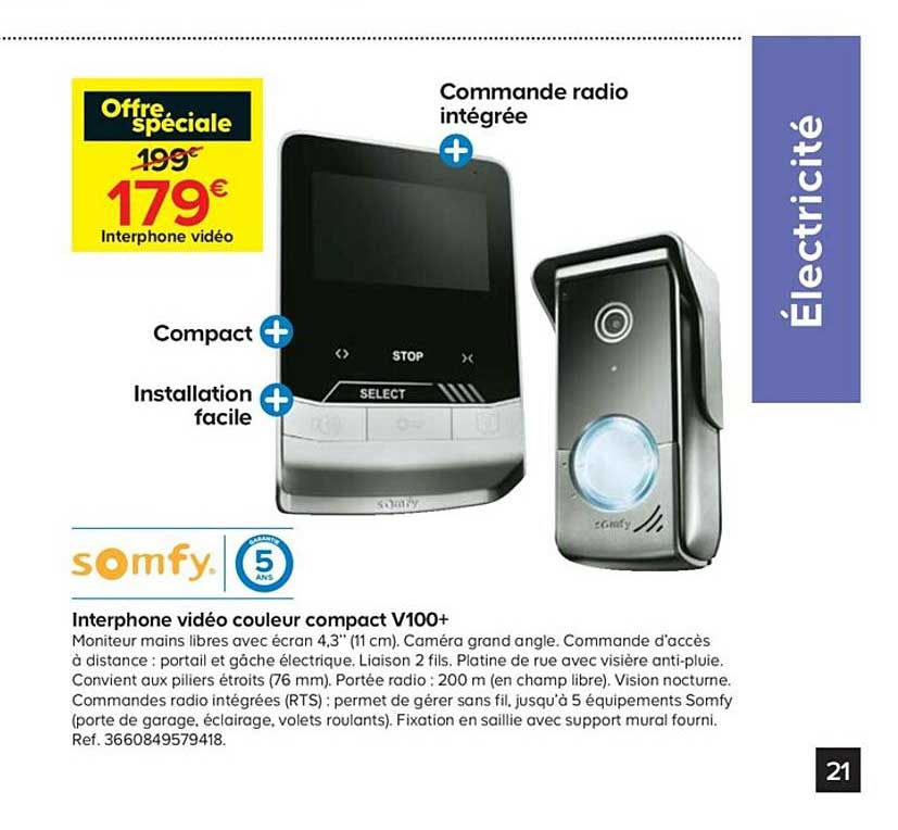 interphone vidéo couleur compact v100+ somfy