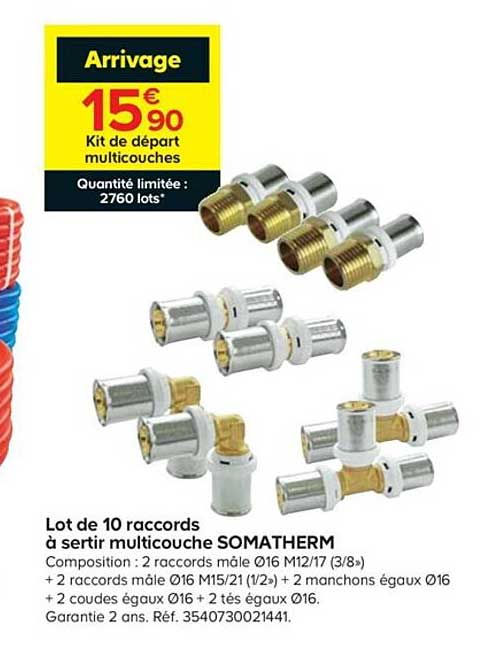 lot de 10 raccords à sertir multicouche somatherm