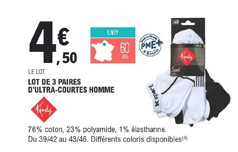 lot de 3 paires d'ultra-courtes homme kindy