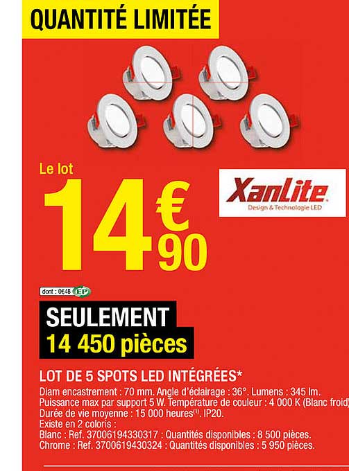 lot de 5 spots led intégrés xanlite
