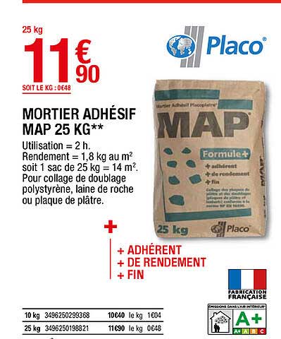 mortier adhésif map 25 kg placo