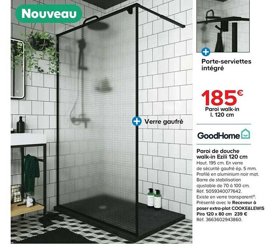 paroi de douche walk in ezili 120 cm goodhome