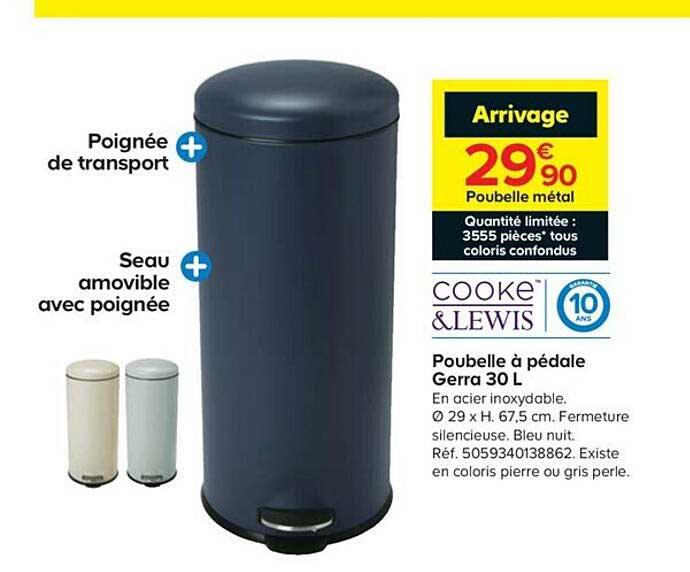 poubelle à pédale gerra 30 l cooke&lewis