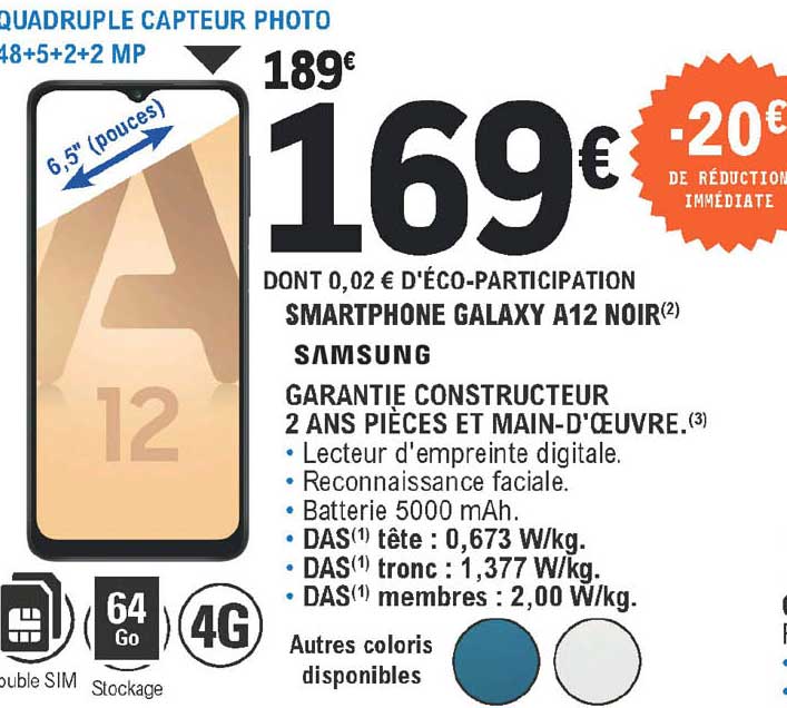 smartphone galaxy a12 noir samsung