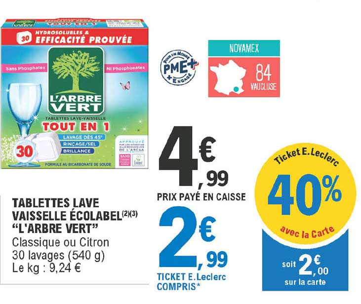 tablettes lave vaisselle écolabel "l'arbre vert"