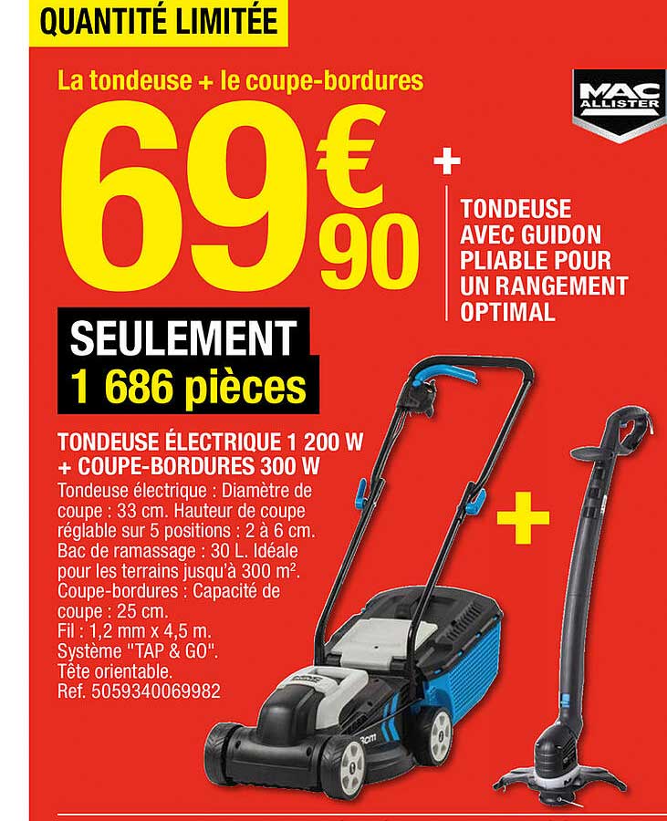 tondeuse électrique 1 200 w + coupe-bordures 300 w