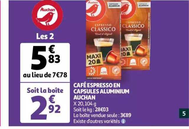 Café Espresso En Capsules Aluminium Auchan