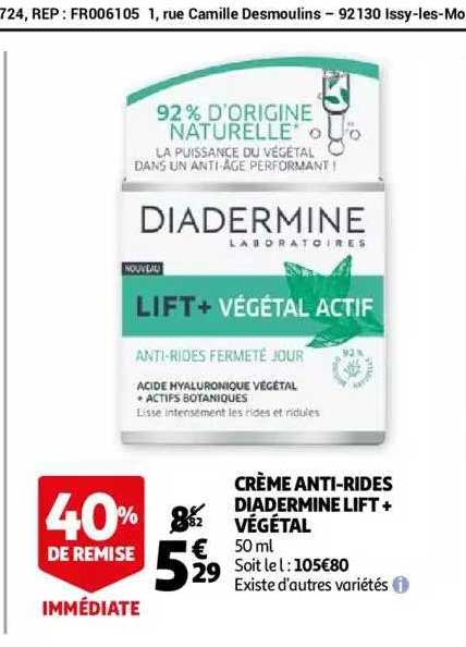 crème anti-rides diadermine lift+ végétal