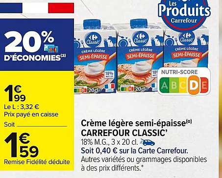 crème légère semi-épaisse carrefour classic
