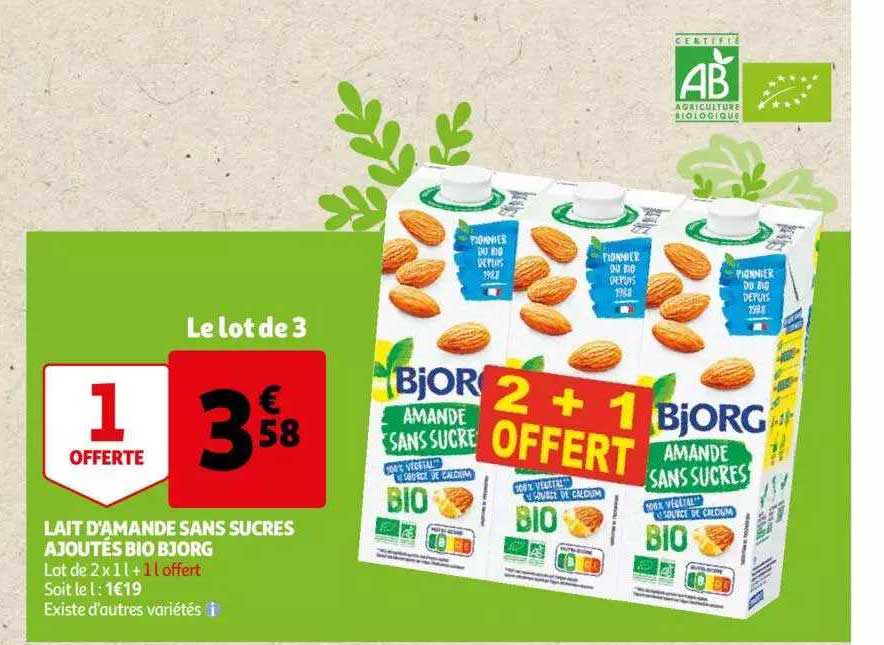 lait d'amande sans sucres ajoutés bio bjorg