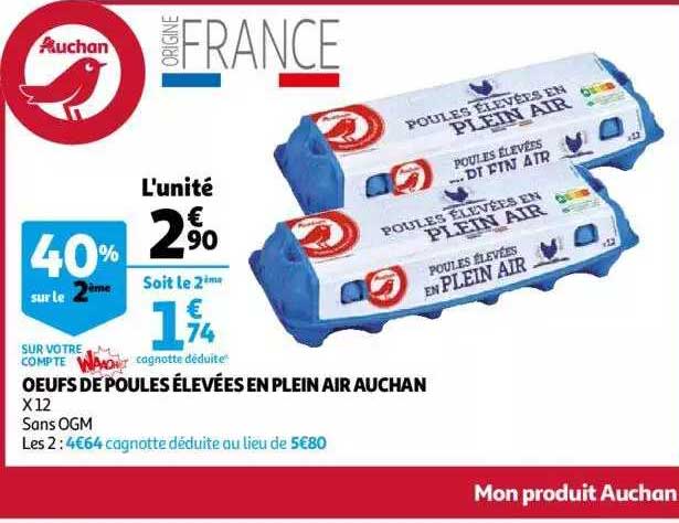oeuf de poules élevées en plein air auchan