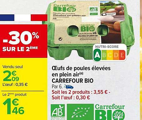 oeufs de poules élevées en plein air carrefour bio