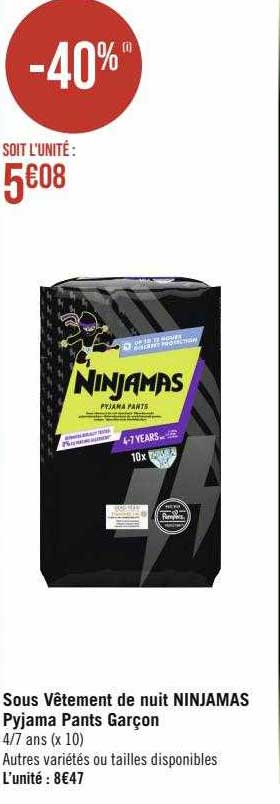 sous vêtement de nuit ninjamas pyjama pants garçon