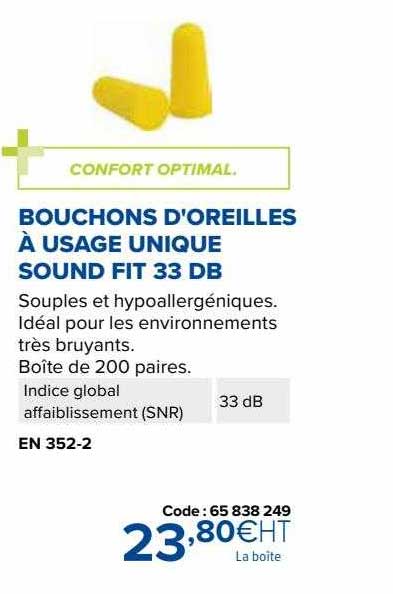 bouchons d'oreilles à usage unique sound fit 33 db