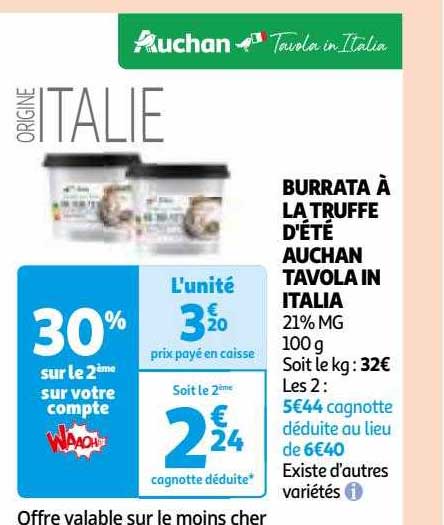 burrata à la truffe d'été auchan tavola in italia
