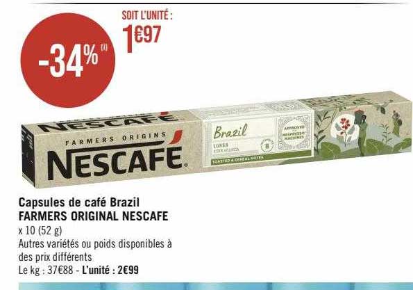 capsules de café brazil farmers original nescafé