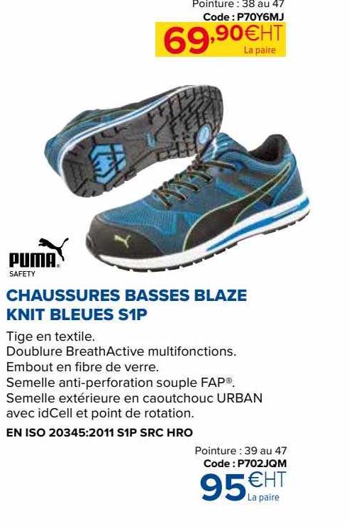 chaussures basses blaze knit bleues s1p puma