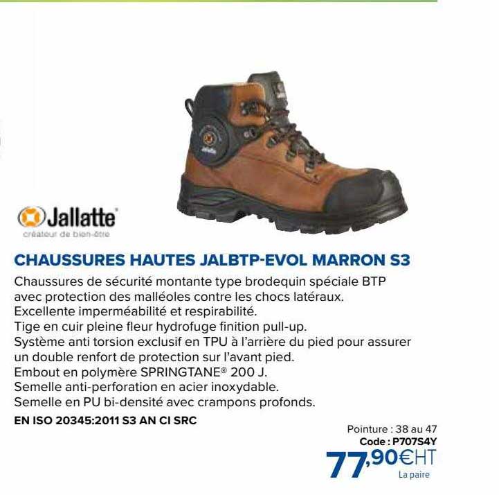 chaussures hautes jalbtp-evol marron s3 jallatte