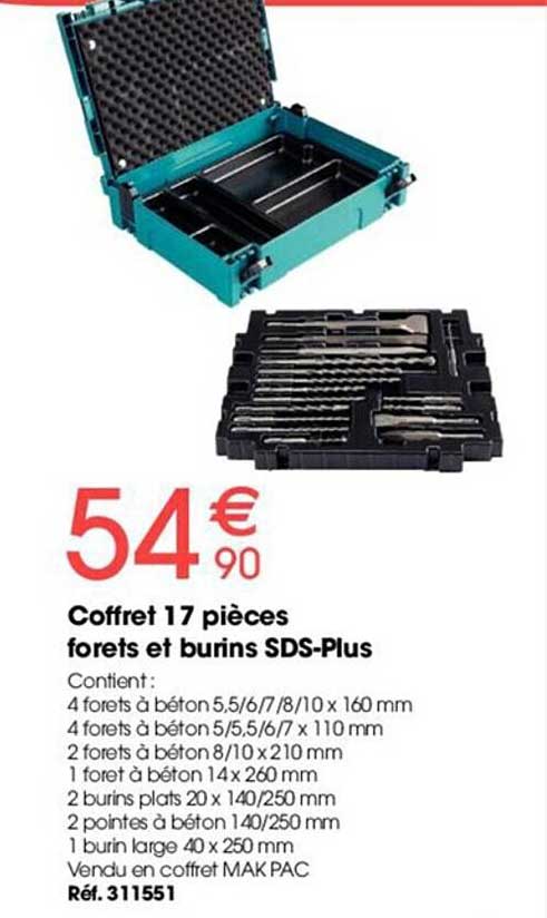coffret 17 pièces forêts et burins sds-plus makita