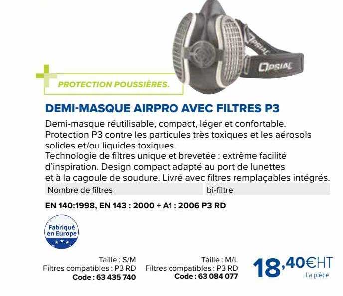 demi-masque airpro avec filtres p3 opsial