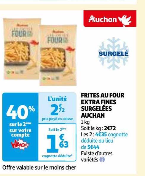 Frites Au Four Extra Fines Surgelées Auchan