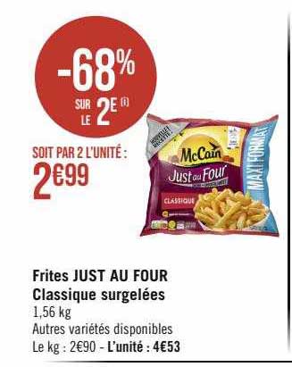 frites just au four classique surgelées