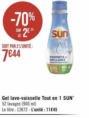 Gel Lave-vaisselle Tout En 1 Sun