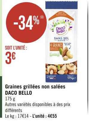 graines grillées non salées daco bello