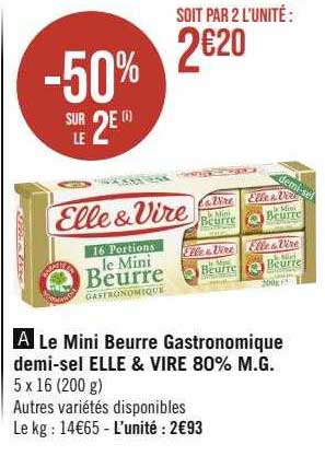 le mini beurre gastronomique demi-sel elle & vire 80% m.g.
