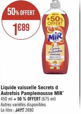 liquide vaisselle secrets d'autrefois pamplemousse mir