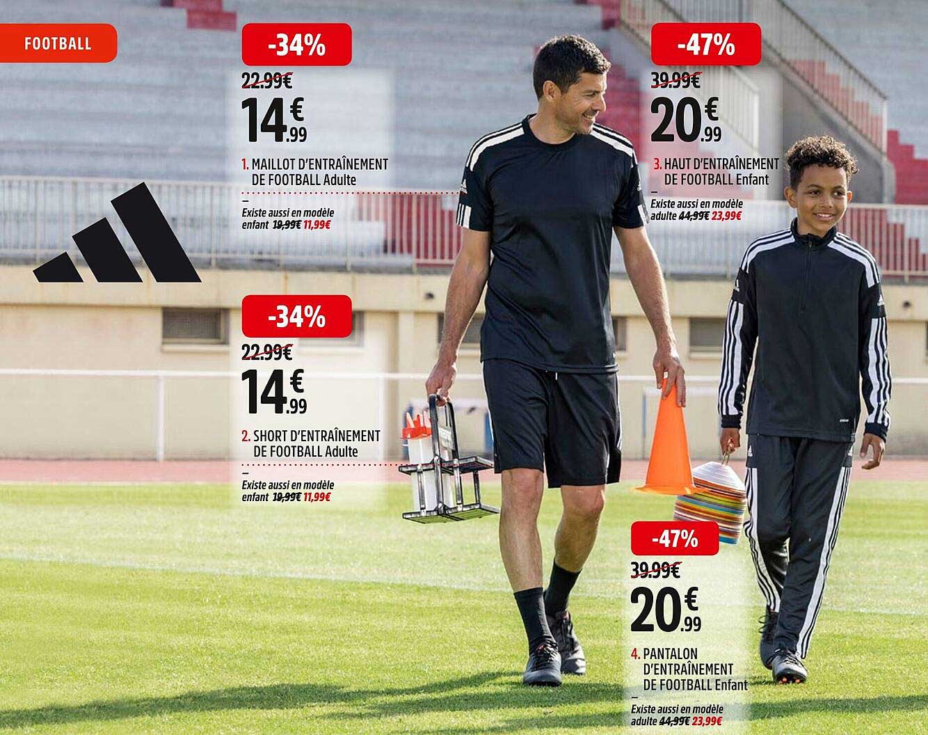 maillot d'entraînement de football adulte adidas, short d'entraînement de football adulte adidas, haut d'entraînement de football enfant adidas, pantalon d'entraînement de football enfant adidas