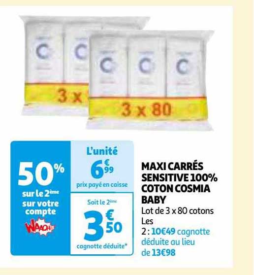 Maxi Carrés Sensitive 100% Coton Cosmia Baby