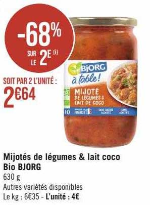mijotés de légumes & lait coco bio bjorg