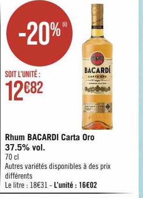 rhum bacardi carta oro 37.5% vol.