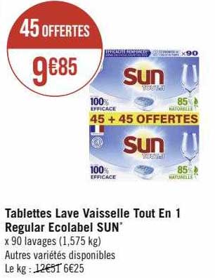 tablettes lave vaisselle tout en 1 regular écolabel sun