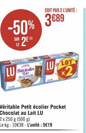 Véritable Petit écolier Pocket Chocolat Au Lait Lu