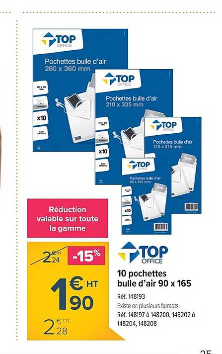 10 pochettes bulle d'air 90 x 165 top office