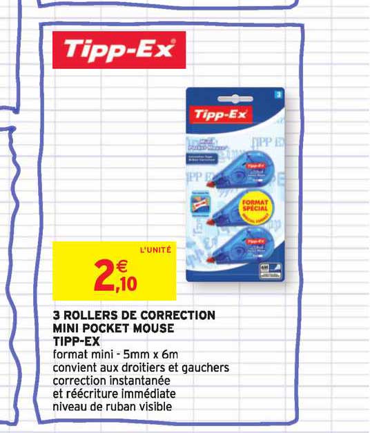 3 rollers de correction mine pocket mouse tipp ex