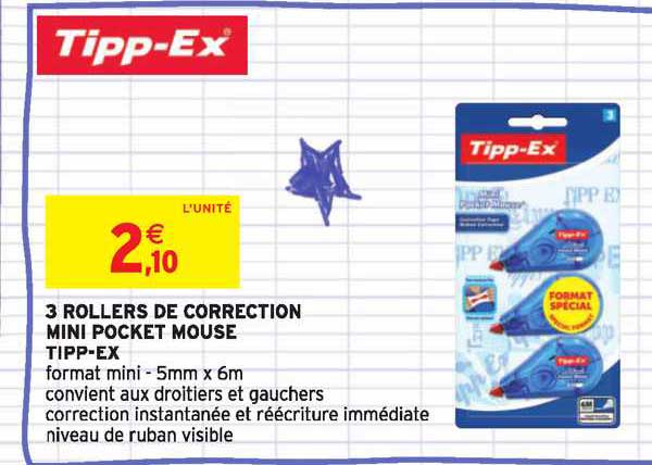 3 rollers de correction mini pocket mouse tipp ex