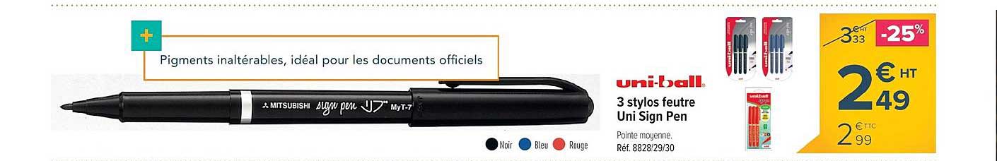 3 stylos feutre uni sign pen uni ball