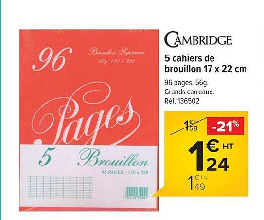5 cahiers de brouillon  17x22 cm cambridge